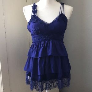 Free people royal blue lace and fringe top